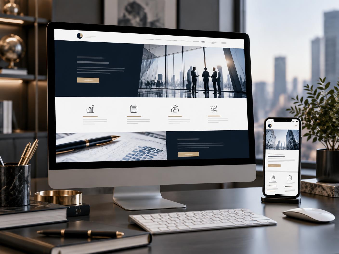 Accounting and business advisory website concept displayed on desktop and mobile devices
